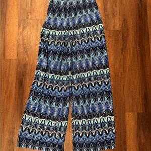 Blue and Black Patterned Wide-Leg Pants